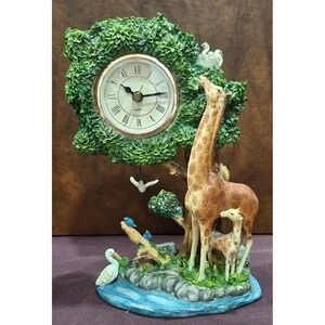 Vintage Giraffe & Calf Surrounded by Animals Clock